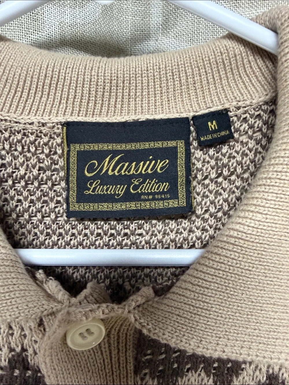 Massive Luxury Edition Crochet Knit Polo Cardigan in Beige & Chocolate
